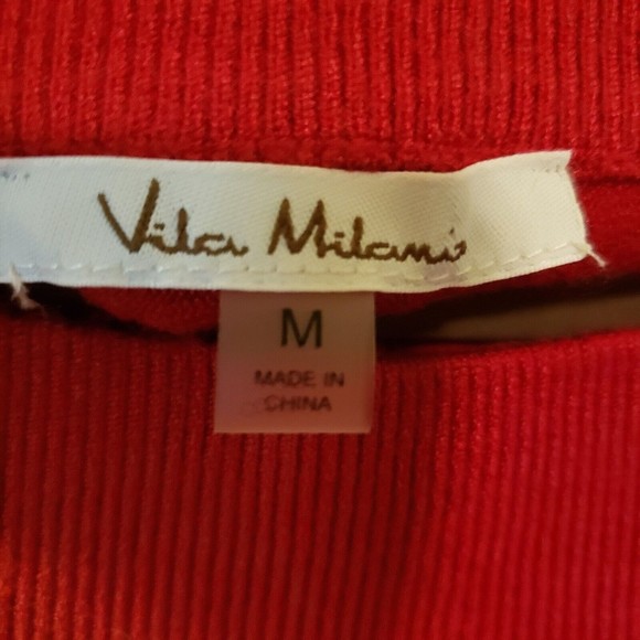 Vila Milani Women's Size Medium Red Wool Blend Rhinestones Pullover Sweater - Picture 2 of 8